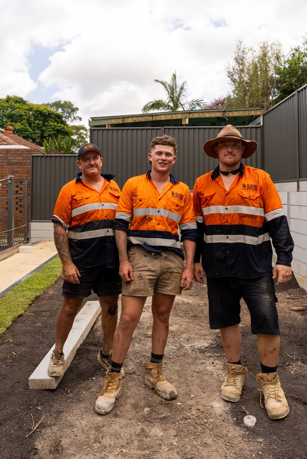 Slater Robbie (centre) with the Slaters Contracting crew on site
